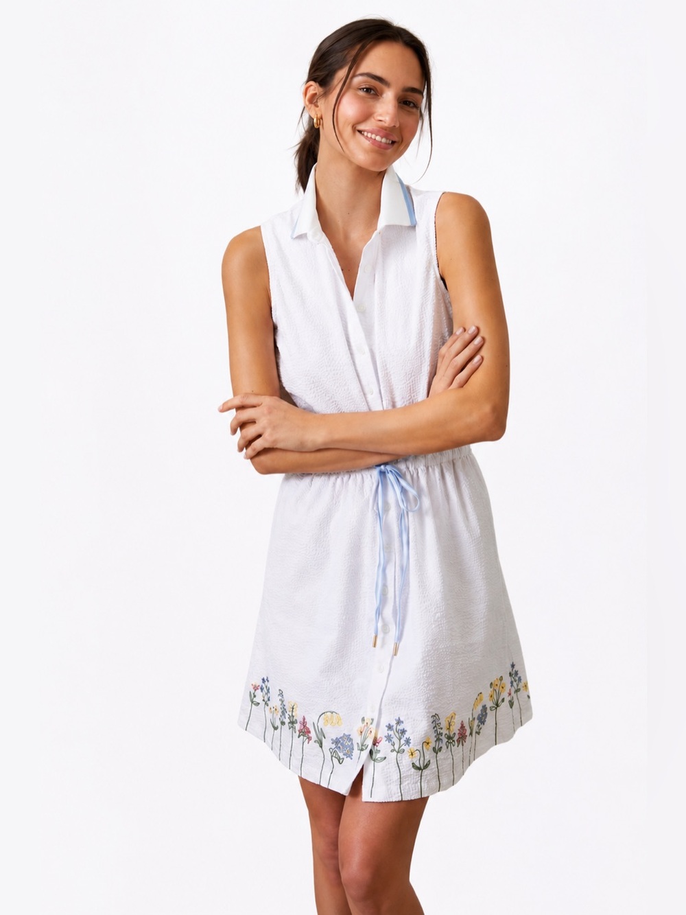 Tuckernuck White Seersucker Embroidered Golf Dress Xl Nwt